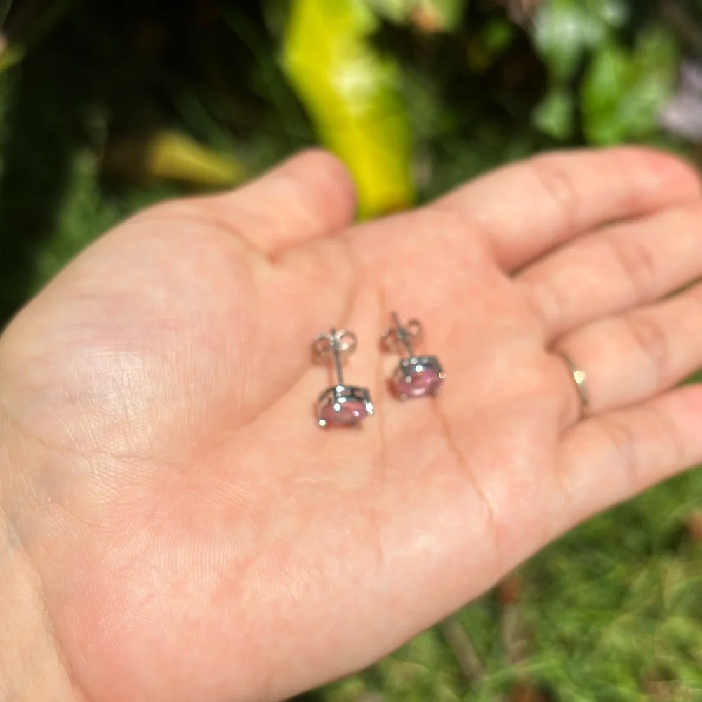 18K White Gold Plated Baby Pink Diamond Stud Earrings - Picture 6 of 6